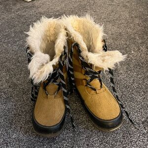 Leather Winter Boots Faux Fur Lining Size 7